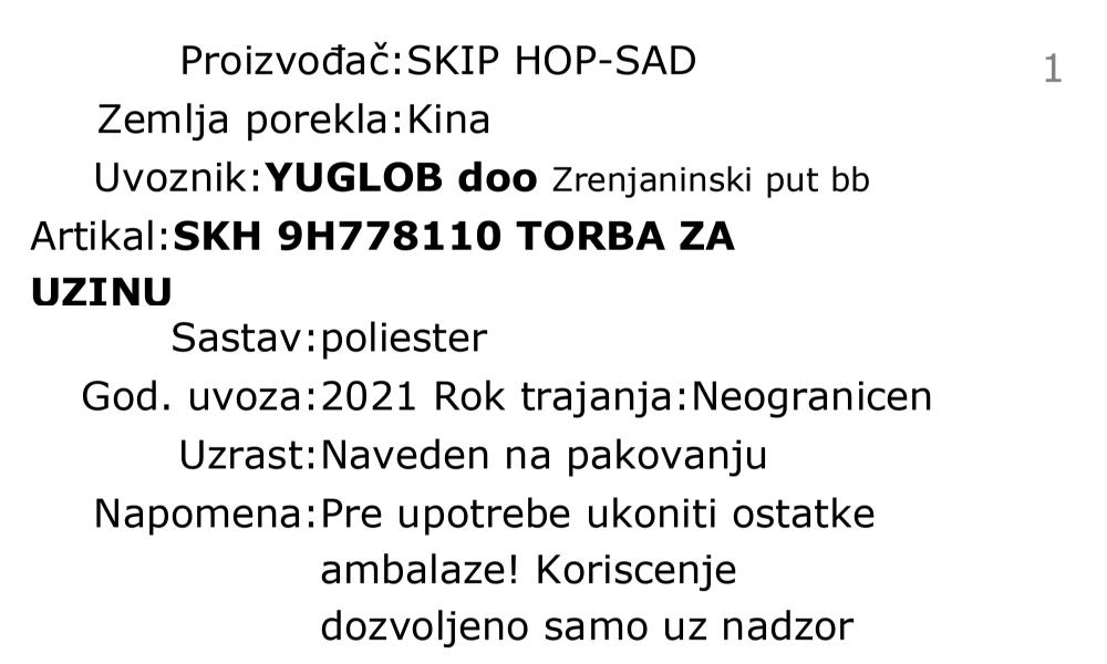 Skip Hop zoo torba za užinu - ajkula 9H778110 deklaracija